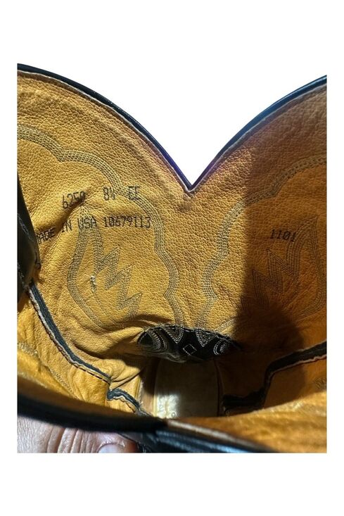 VTG Tony Lama Mens 8.5 EE Western Cowboy Boot Black Shrunken Bull Leather 6250 main image 8